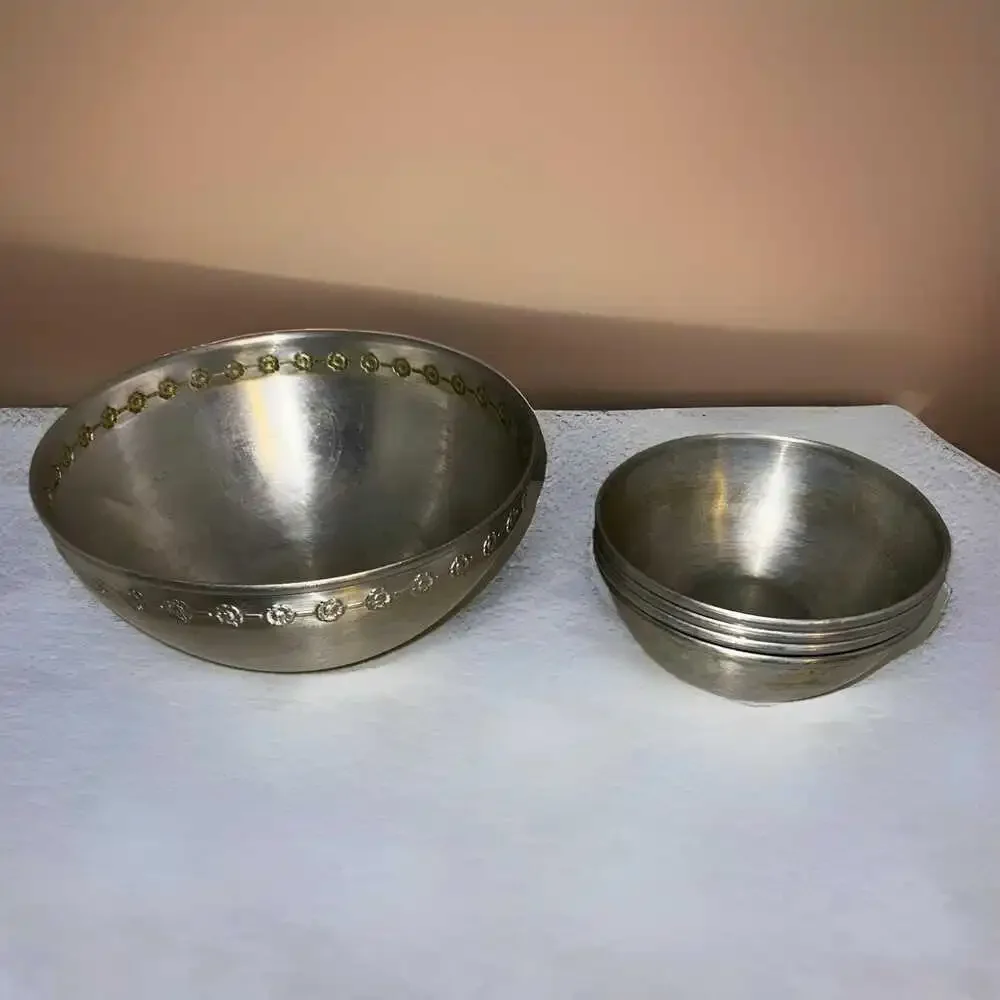 Vintage Aluminum Nesting Bowl Set Large Serving with 4 Small Mid Century Floral